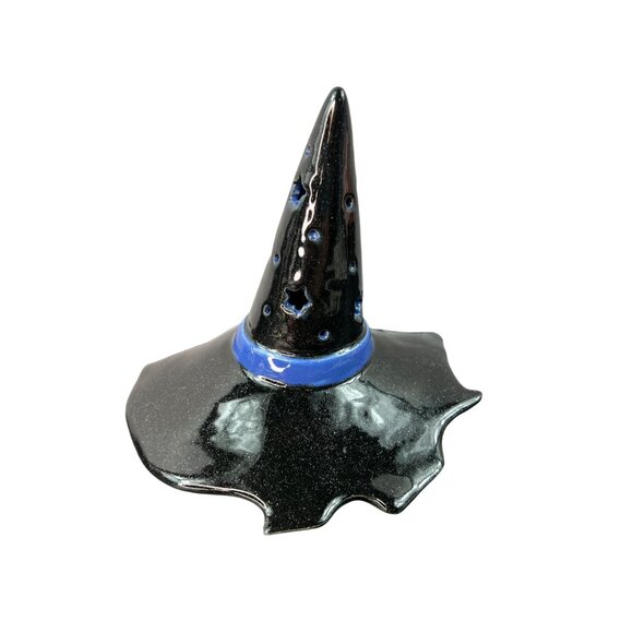 Ceramic Clay Art Handmade Witch Hat Luminary Gothic Home Decor Halloween - Picture 1 of 9